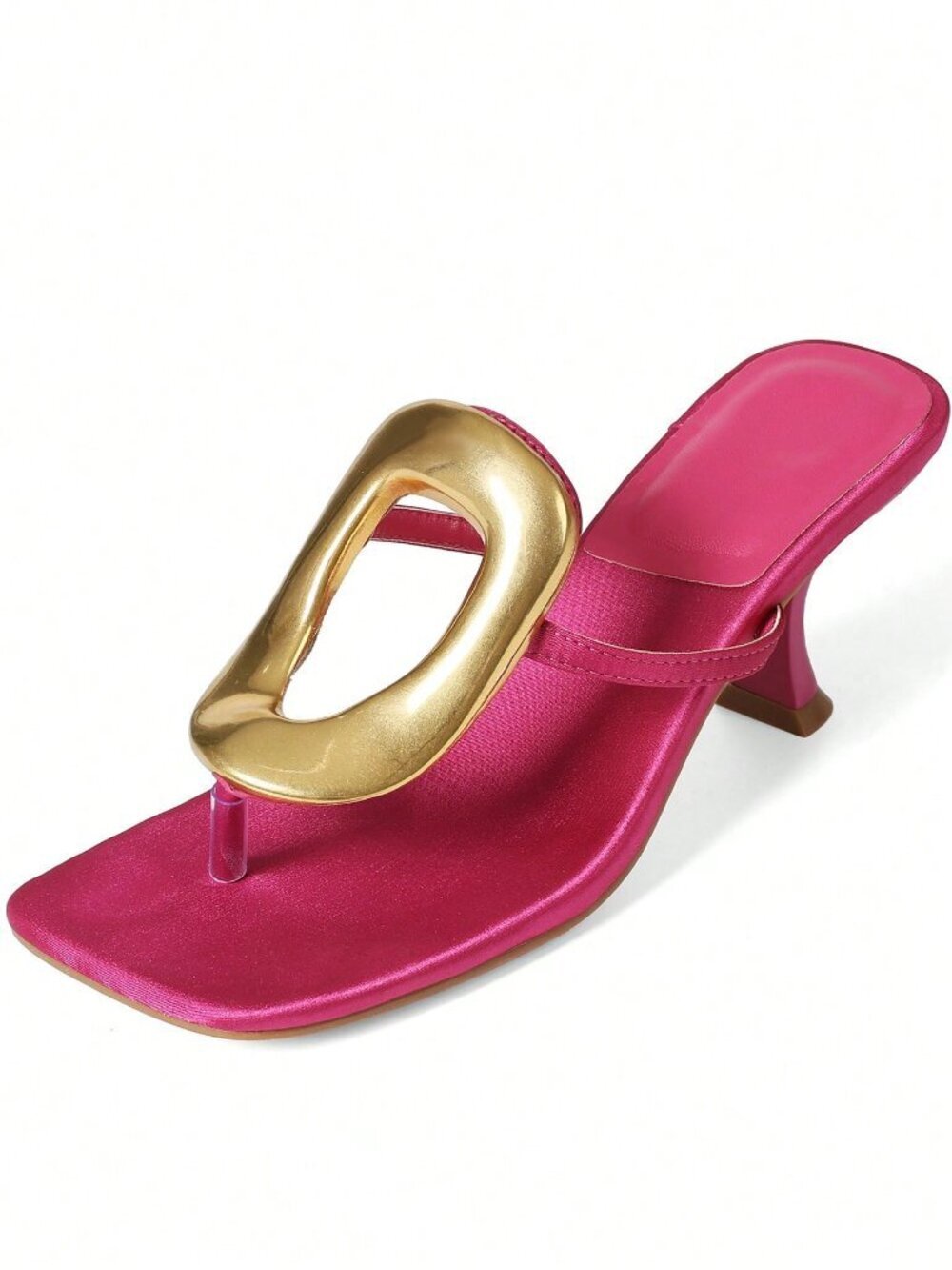 Hot Pink Elegant Women's Flip Flops Kitten Heels Square Toe Dress Shoes - Picture 5 of 6